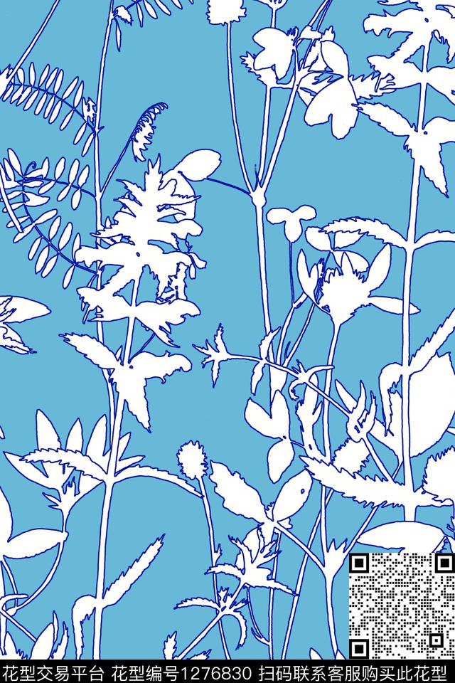 花卉剪影彩底华亿平台传统印花华亿平台下载（图片编号: 1276830） - 瓦栏（Walan）