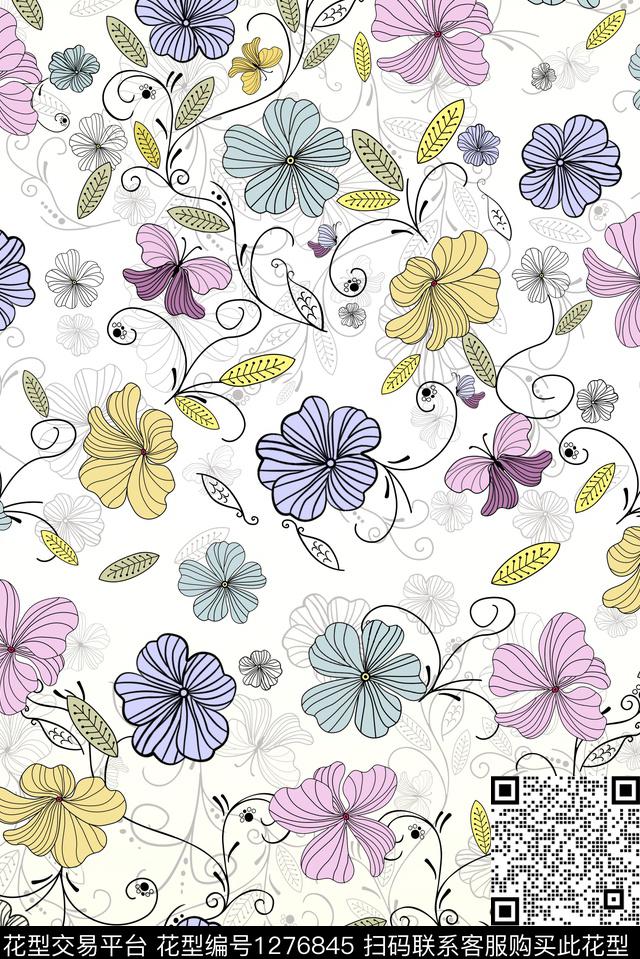 时尚满排花女连衣裙传统印花华亿平台下载（图片编号: 1276845） - 瓦栏（Walan）