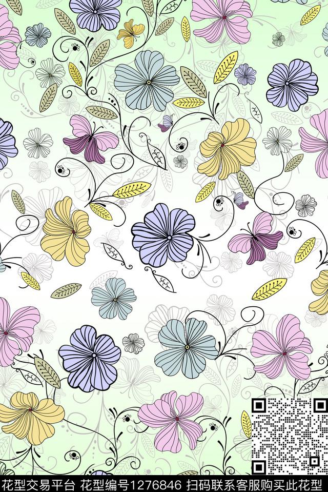 时尚满排花女连衣裙传统印花华亿平台下载（图片编号: 1276846） - 瓦栏（Walan）