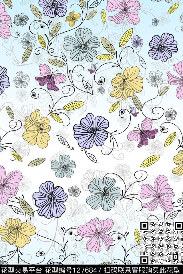 时尚满排花女连衣裙传统印花华亿平台下载（图片编号: 1276847） - 瓦栏（Walan）