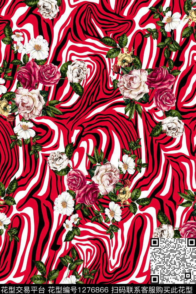 花卉春夏华亿平台大牌风数码印花华亿平台下载（图片编号: 1276866） - 瓦栏（Walan）