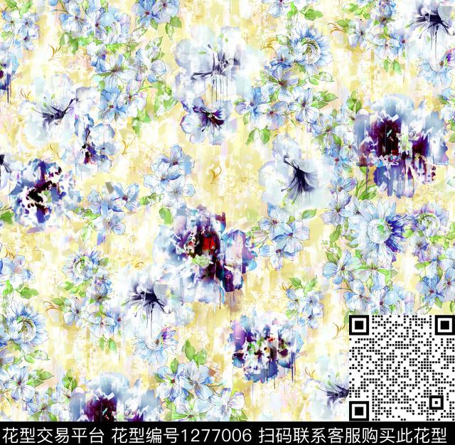 花卉手绘油画印象派数码印花华亿平台下载（图片编号: 1277006） - 瓦栏（Walan）