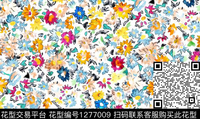 水彩花卉手绘数码印花华亿平台下载（图片编号: 1277009） - 瓦栏（Walan）