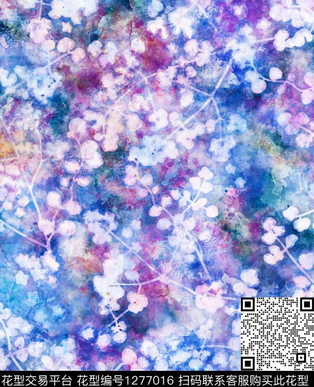 水彩花卉手绘数码印花华亿平台下载（图片编号: 1277016） - 瓦栏（Walan）