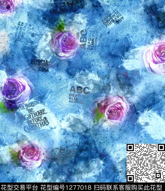 水彩花卉手绘数码印花华亿平台下载（图片编号: 1277018） - 瓦栏（Walan）