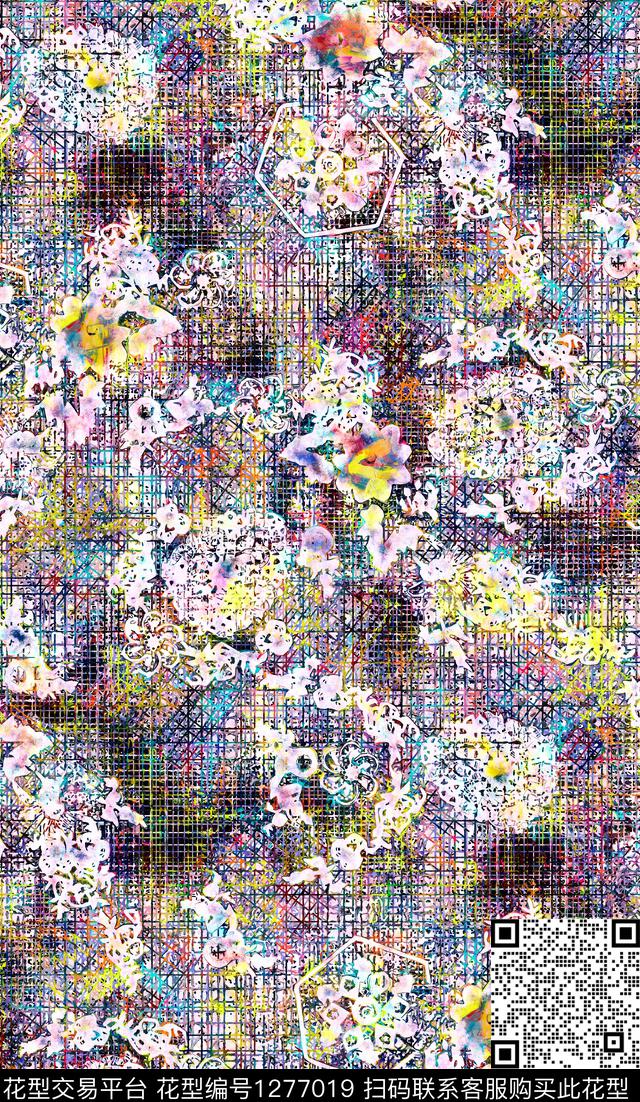 花卉手绘布纹数码印花华亿平台下载（图片编号: 1277019） - 瓦栏（Walan）
