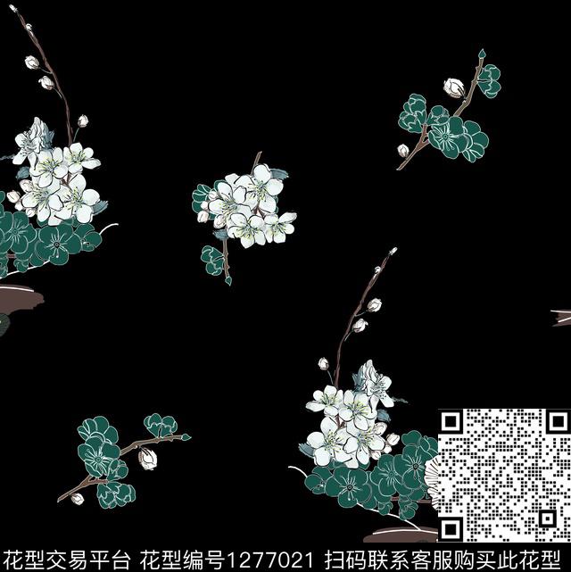 手绘小碎花黑底花卉数码印花华亿平台下载（图片编号: 1277021） - 瓦栏（Walan）
