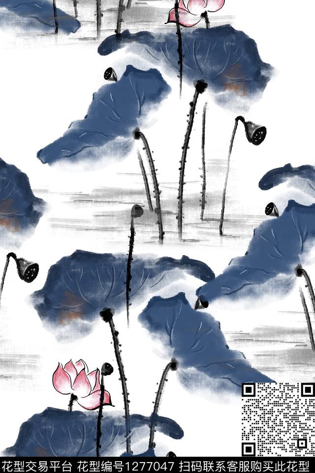 复古荷花小碎花数码印花华亿平台下载（图片编号: 1277047） - 瓦栏（Walan）