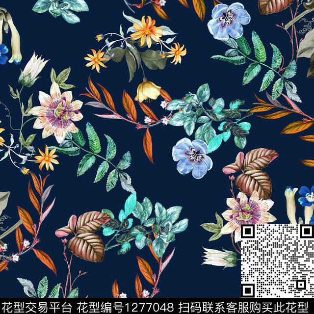 复古绿植树叶手绘数码印花华亿平台下载（图片编号: 1277048） - 瓦栏（Walan）