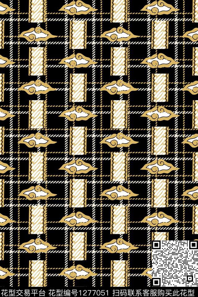 几何格子抽象传统印花华亿平台下载（图片编号: 1277051） - 瓦栏（Walan）