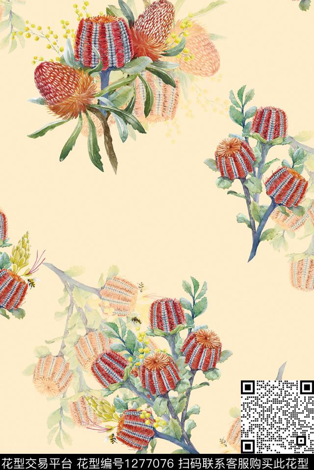 手绘花卉水彩花卉满版散花数码印花华亿平台下载（图片编号: 1277076） - 瓦栏（Walan）