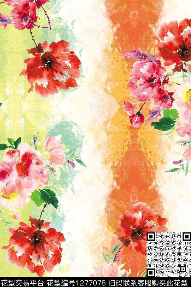 手绘花卉水彩花卉抽象底纹数码印花华亿平台下载（图片编号: 1277078） - 瓦栏（Walan）