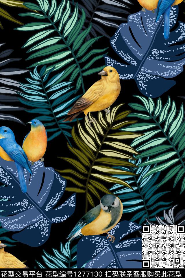 花鸟绿植树叶大牌风数码印花华亿平台下载（图片编号: 1277130） - 瓦栏（Walan）