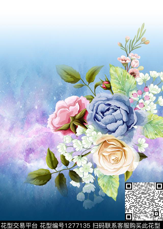 定位花胸前独幅女装定位花数码印花华亿平台下载（图片编号: 1277135） - 瓦栏（Walan）