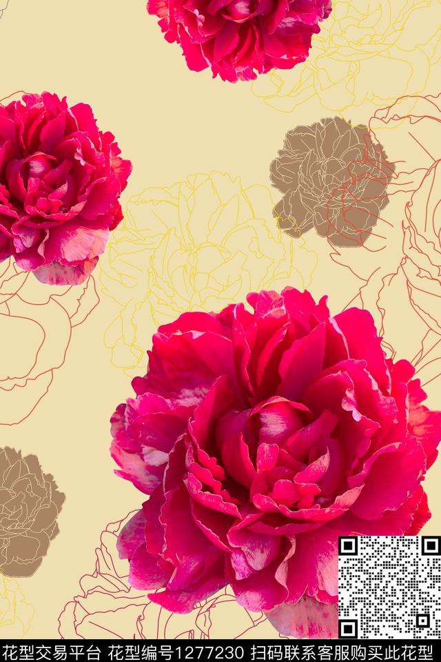 简约花卉抽象数码印花华亿平台下载（图片编号: 1277230） - 瓦栏（Walan）