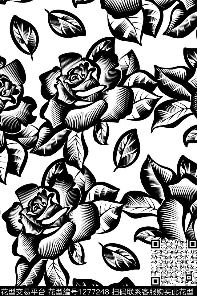 复古鲜花手绘传统印花华亿平台下载（图片编号: 1277248） - 瓦栏（Walan）
