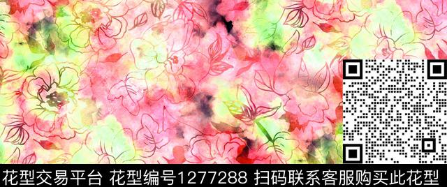 水彩花卉手绘数码印花华亿平台下载（图片编号: 1277288） - 瓦栏（Walan）