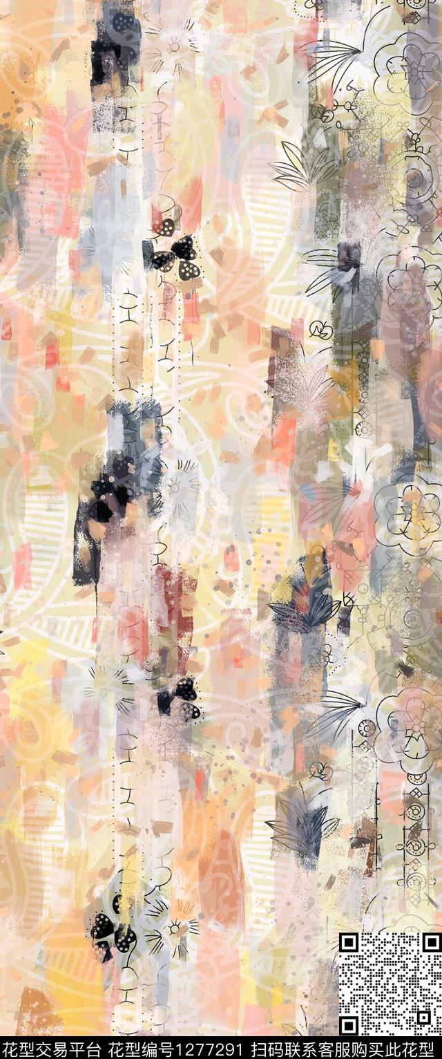 抽象手绘油画印象派数码印花华亿平台下载（图片编号: 1277291） - 瓦栏（Walan）