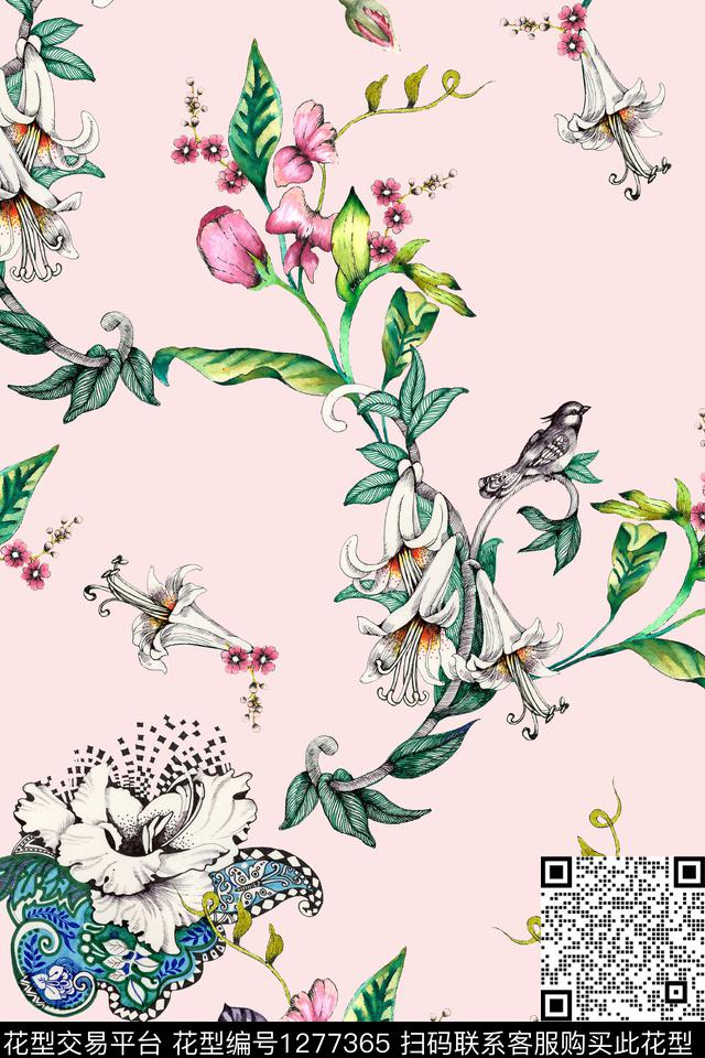 花卉大牌风波点数码印花华亿平台下载（图片编号: 1277365） - 瓦栏（Walan）