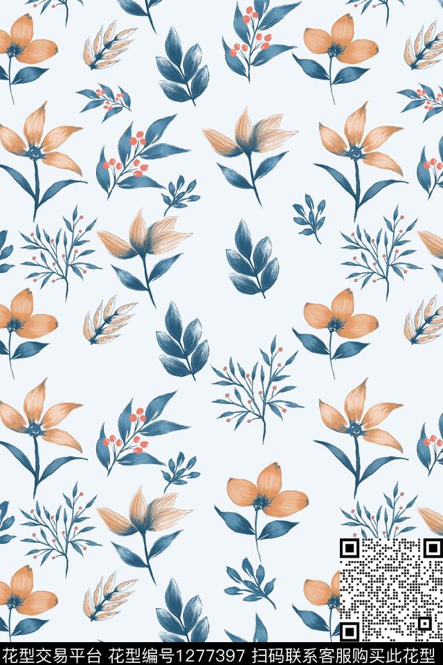 蓝色女装花卉数码印花华亿平台下载（图片编号: 1277397） - 瓦栏（Walan）