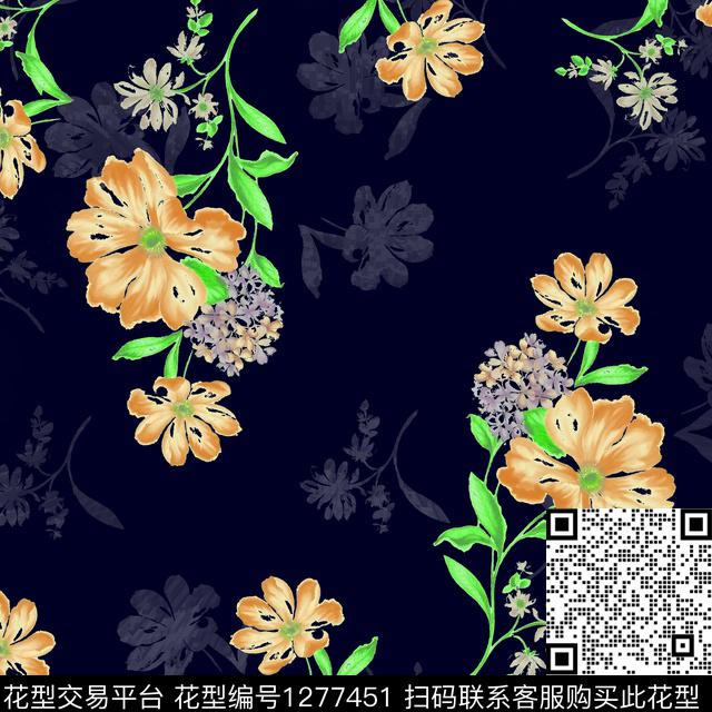 花卉大牌风小清新数码印花华亿平台下载（图片编号: 1277451） - 瓦栏（Walan）