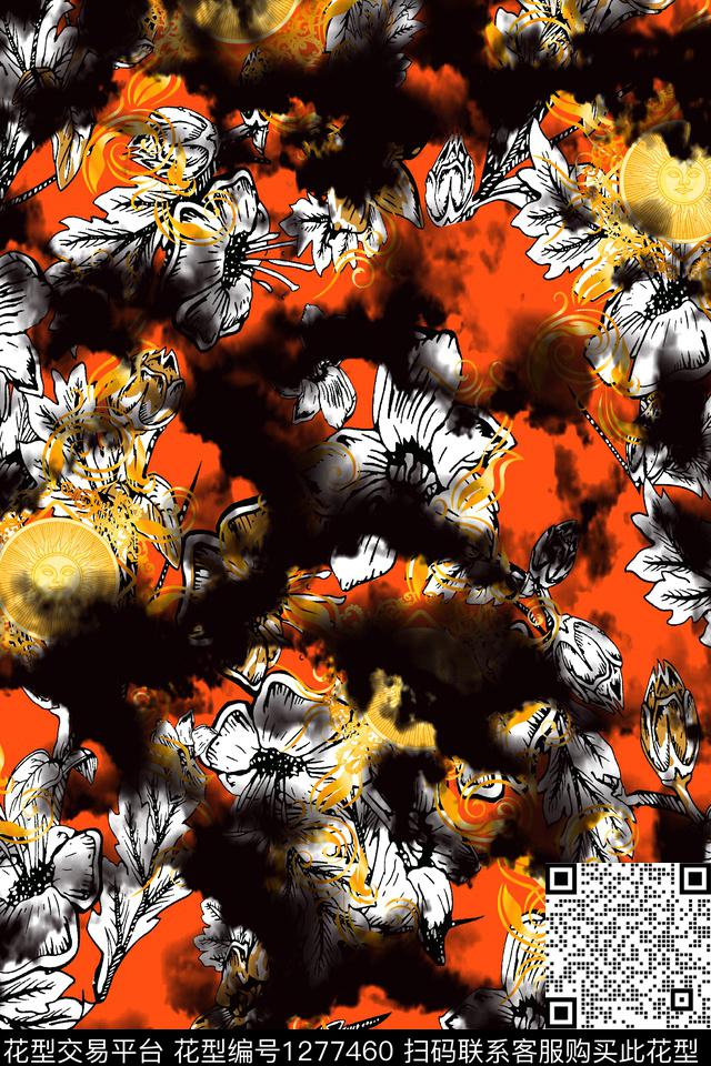 花卉大牌风波点数码印花华亿平台下载（图片编号: 1277460） - 瓦栏（Walan）