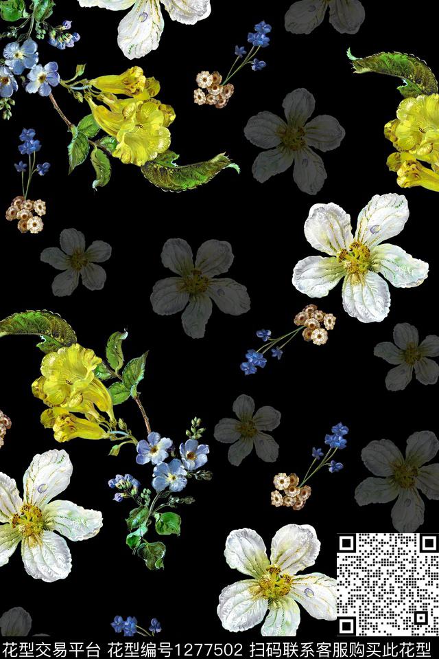女装满版散花手绘花卉数码印花华亿平台下载（图片编号: 1277502） - 瓦栏（Walan）