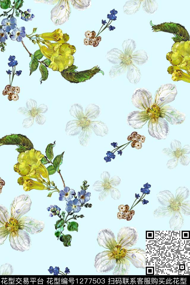 女装满版散花手绘花卉数码印花华亿平台下载（图片编号: 1277503） - 瓦栏（Walan）