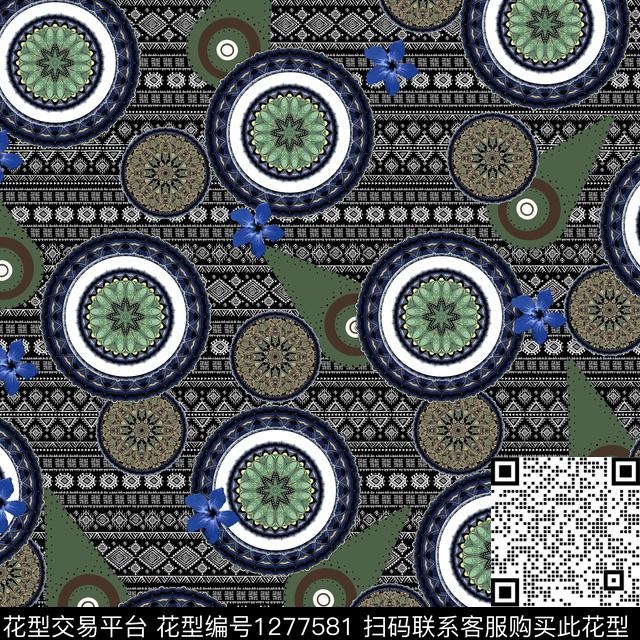圆形民族风花边底数码印花华亿平台下载（图片编号: 1277581） - 瓦栏（Walan）