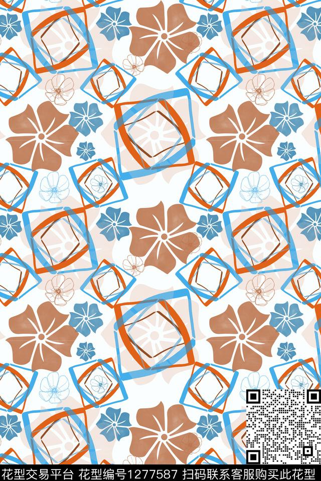 花卉夏日甜心手绘线条笔触传统印花华亿平台下载（图片编号: 1277587） - 瓦栏（Walan）