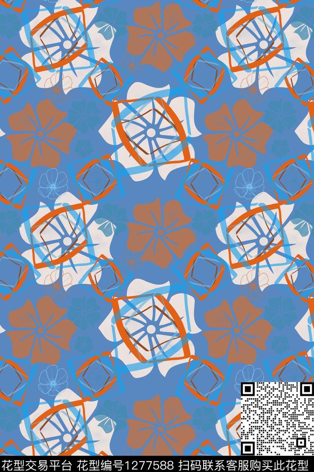 花卉夏日甜心手绘线条笔触传统印花华亿平台下载（图片编号: 1277588） - 瓦栏（Walan）