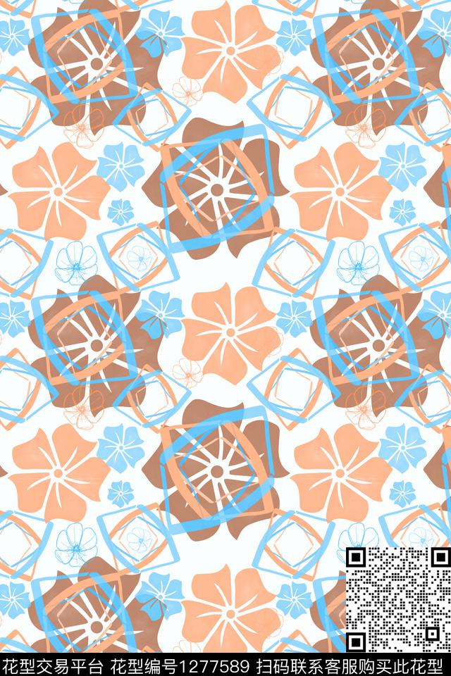 花卉夏日甜心手绘线条笔触传统印花华亿平台下载（图片编号: 1277589） - 瓦栏（Walan）