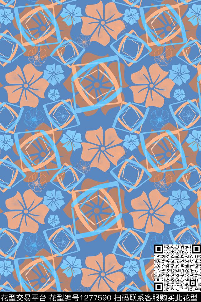 花卉夏日甜心手绘线条笔触传统印花华亿平台下载（图片编号: 1277590） - 瓦栏（Walan）