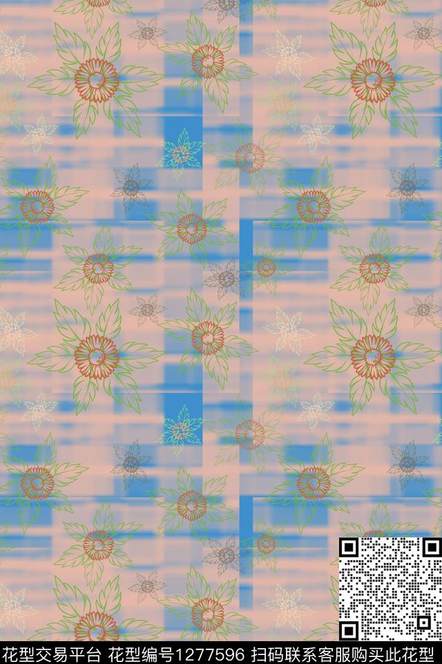 花卉、夏日甜心手绘线条笔触数码印花华亿平台下载（图片编号: 1277596） - 瓦栏（Walan）