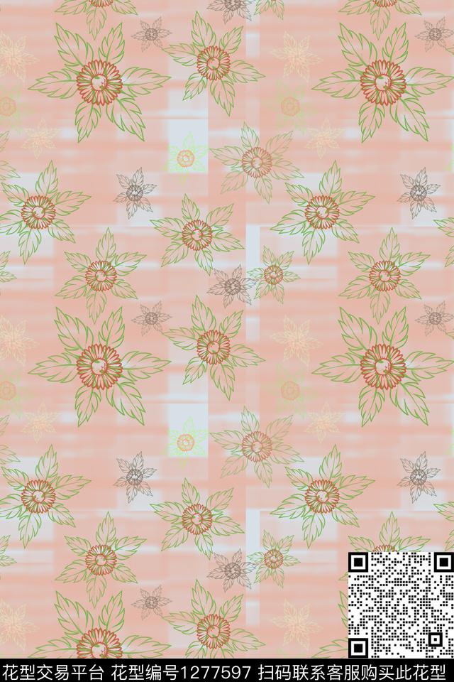 花卉、夏日甜心手绘线条笔触数码印花华亿平台下载（图片编号: 1277597） - 瓦栏（Walan）