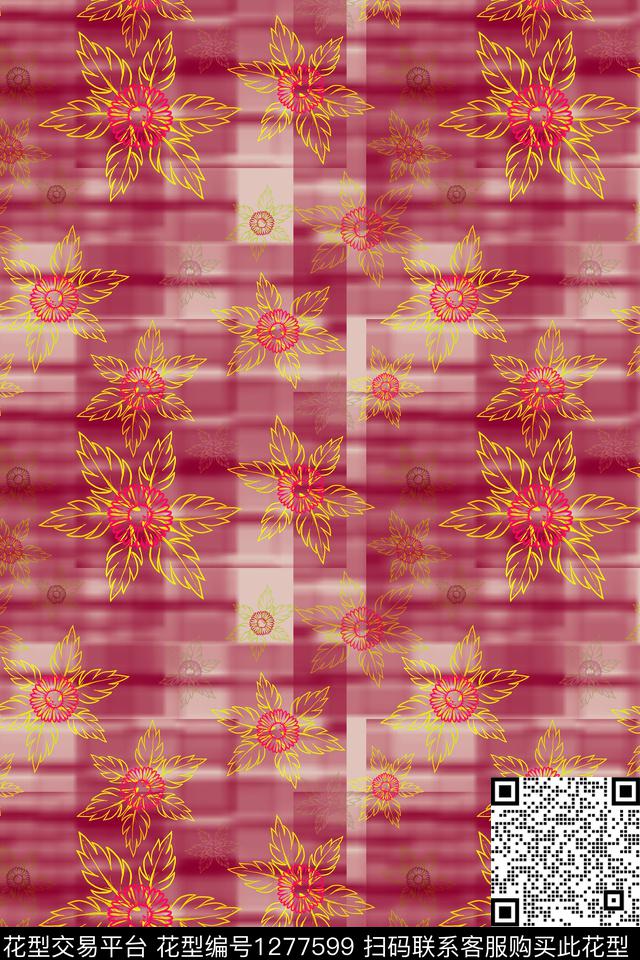 花卉、夏日甜心手绘线条笔触数码印花华亿平台下载（图片编号: 1277599） - 瓦栏（Walan）