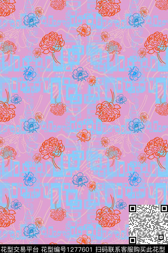花卉格子图案夏日甜心数码印花华亿平台下载（图片编号: 1277601） - 瓦栏（Walan）
