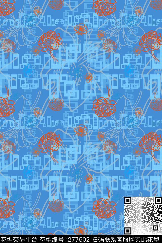 花卉格子图案夏日甜心数码印花华亿平台下载（图片编号: 1277602） - 瓦栏（Walan）