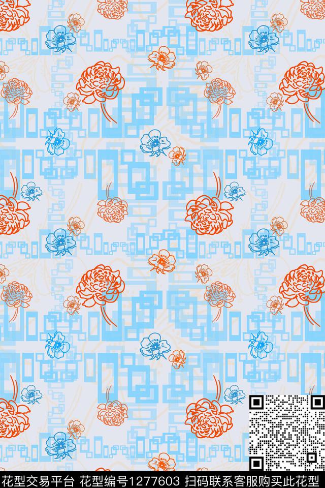 花卉格子图案夏日甜心数码印花华亿平台下载（图片编号: 1277603） - 瓦栏（Walan）