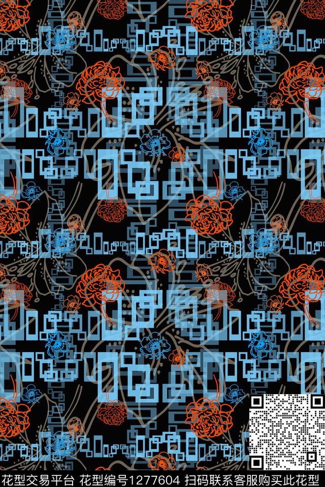 花卉格子图案夏日甜心数码印花华亿平台下载（图片编号: 1277604） - 瓦栏（Walan）