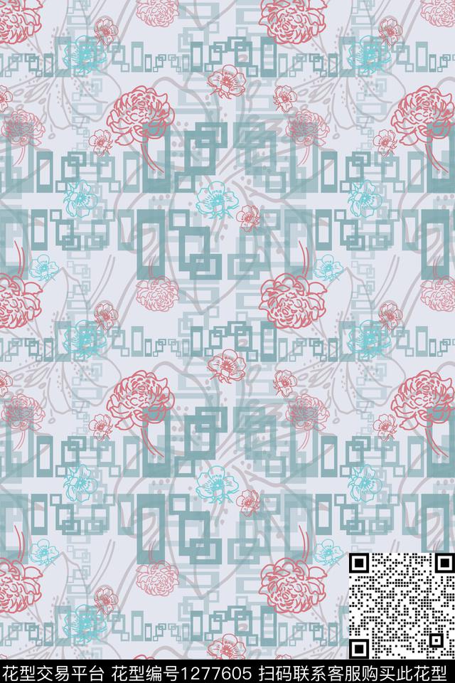 花卉格子图案夏日甜心数码印花华亿平台下载（图片编号: 1277605） - 瓦栏（Walan）