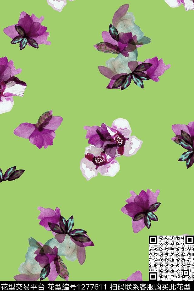 抽象花卉复古花卉数码印花华亿平台下载（图片编号: 1277611） - 瓦栏（Walan）