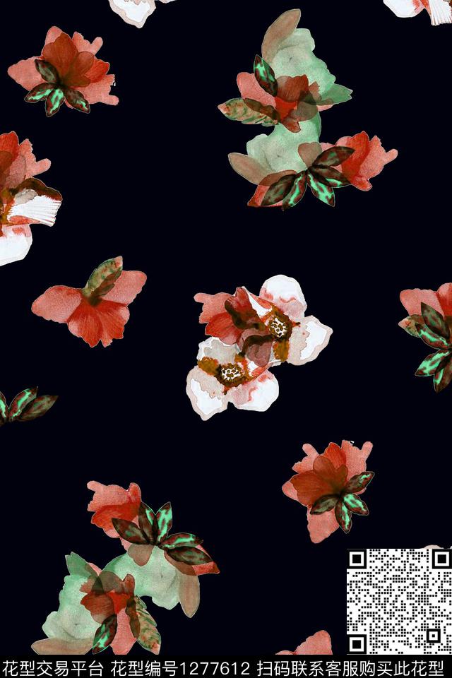 抽象花卉复古几何数码印花华亿平台下载（图片编号: 1277612） - 瓦栏（Walan）