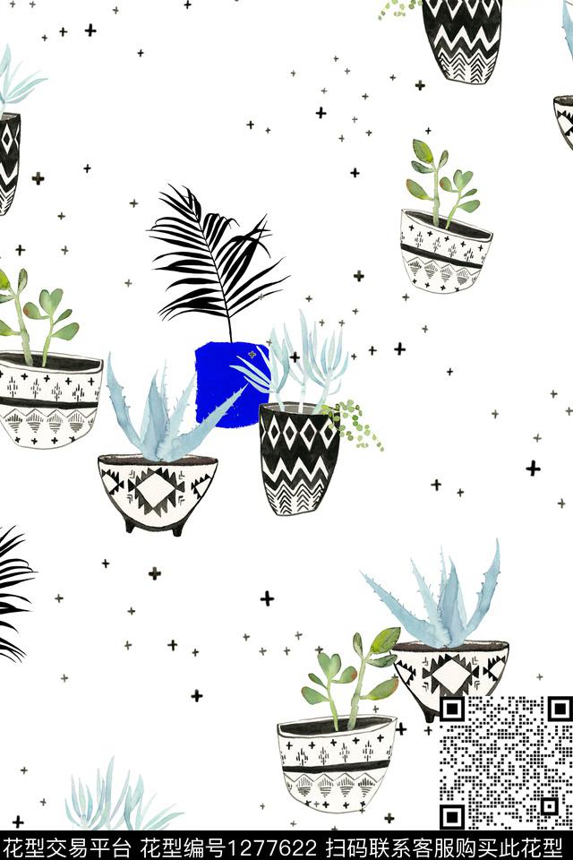 几何花卉趣味数码印花华亿平台下载（图片编号: 1277622） - 瓦栏（Walan）
