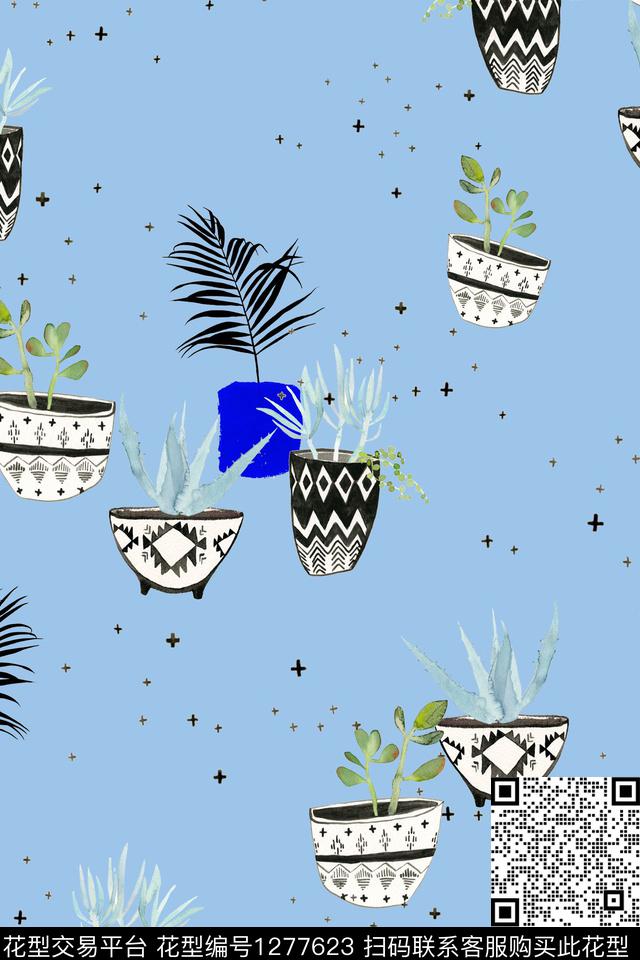 几何花卉趣味数码印花华亿平台下载（图片编号: 1277623） - 瓦栏（Walan）