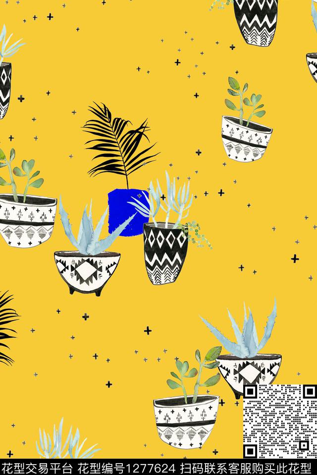 几何花卉趣味数码印花华亿平台下载（图片编号: 1277624） - 瓦栏（Walan）