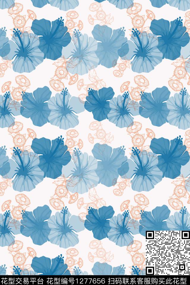 夏日甜心植物扶桑花数码印花华亿平台下载（图片编号: 1277656） - 瓦栏（Walan）