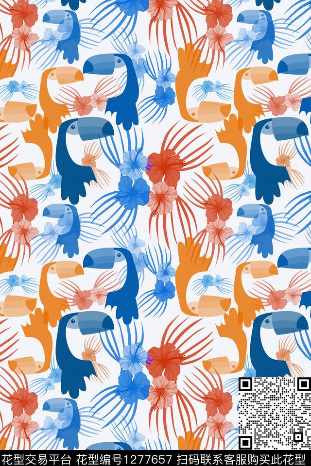 植物夏日甜心鸟昆虫图案数码印花华亿平台下载（图片编号: 1277657） - 瓦栏（Walan）