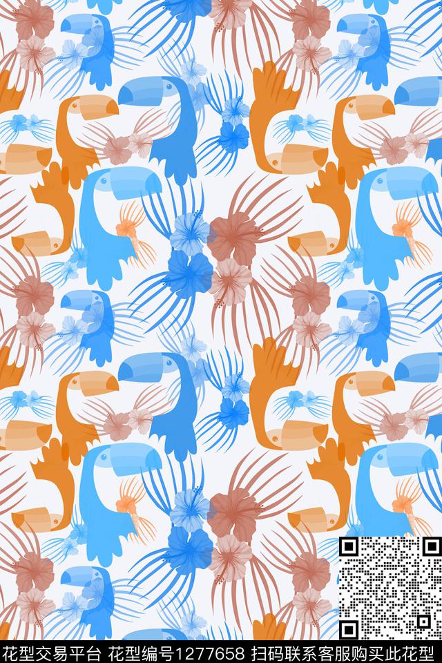 植物夏日甜心鸟昆虫图案数码印花华亿平台下载（图片编号: 1277658） - 瓦栏（Walan）