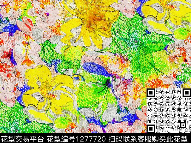 水彩花卉手绘数码印花华亿平台下载（图片编号: 1277720） - 瓦栏（Walan）
